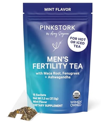 BlueStork Men's Fertility Tea: Organic Fertility Supplements for Men, Green Tea, Maca Root, and Ginkgo Biloba for Male Reproductive Health, Mint, 15 Sachets
