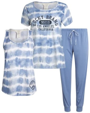 Lucky Brand Women's Pants Set, 3 Piece T-Shirt, Tank, Top, and Joggers, Casual Everyday Loungewear for Women (S-XL), Size X-Large, Ocean Tie Dye