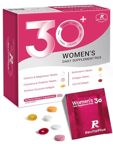 RevitaPlus Multivitamin for Women with Vitamin A,B,C,D3,E,K2,Biotin, Collagen,Krill Oil,Cranberries Supports Energy,Wellness,Beauty and Immune - Vitamin Packs for Women Health 30 Packs