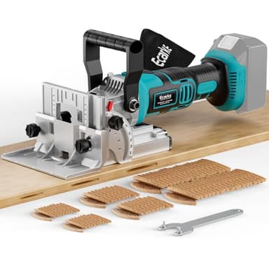 Ecarke Cordless Biscuit Joiner Compatible with Makita 18V Battery,Plate Joiner Kit with 80 wafers & Dust Bag, 11000RPM, 0-90° Cutting, 6 Depth Settings, for Woodworking & Furniture Making-Tool Only