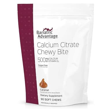 Bariatric Advantage Calcium Citrate Chewy Bites 500 mg - Highly Absorbable & Digestible - Vitamin D3 - Easily Chewable Calcium Supplement - Caramel Flavor - 90 Count
