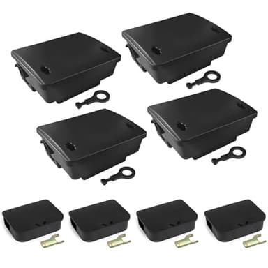 8 Pack Key–Required Rat Bait Stations & Mouse Bait Stations – 4 Large & 4 Compact, Lockable Weather–Resistant Plastic for Indoor & Outdoor – & Pets Safe