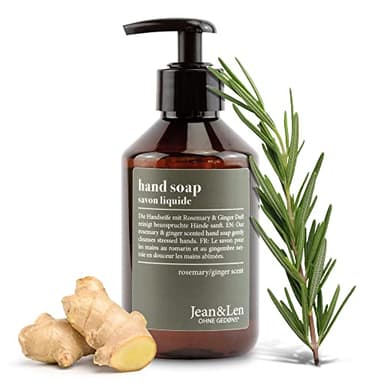 Jean & Len Hand Soap Rosemary & Ginger, gently cleanses stressed hands, suitable for daily use, liquid soap in pump dispenser, fresh and spicy fragrance 8.45 Fl. Oz.