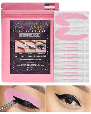 24 Pack Eyeliner Stencils by Beth Bender - Reusable Winged and Cat Eye Stamp Eyeliner Tool - Made in USA