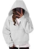 Trendy Queen Womens Hoodies Quarter Half Zip Pullover Oversized Sweatshirts Half With Pockets Fall Clothes GreyM