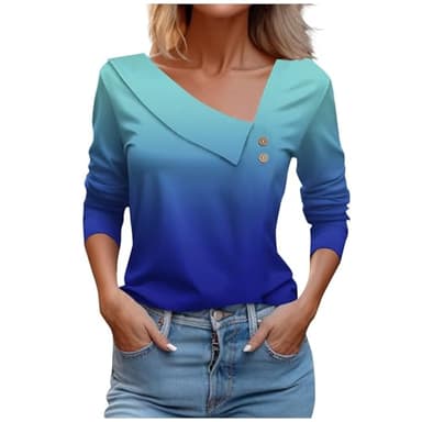 Spring Tops for Women 2025 Trendy Casual Long Sleeve Asymmetric V Neck Button Blouses Dressy Woman Shirts Clothing