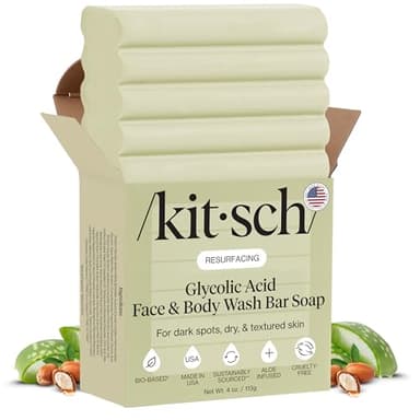 Kitsch Glycolic Acid Face & Body Wash Bar – Resurfacing Bar Soap with Shea Butter for Smoother, Brighter Skin – Gentle Soap & Body Wash Women & Men Love – Cucumber & Eucalyptus Scent Bath Soap - 4 oz