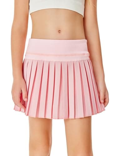 Haloumoning Girls Pleated Skirts with Shorts Athletic Tennis Skorts Sport Performance Skirt with Pockets 4-14 Years Pink