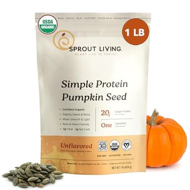 Sprout Living Organic Pumpkin Seed Protein Powder, Unflavored, 20 Grams of Plant Based Protein Powder Without Artificial Sweeteners, Non Dairy, Non-GMO, Vegan, Gluten Free (1 Pound, 15 Servings)