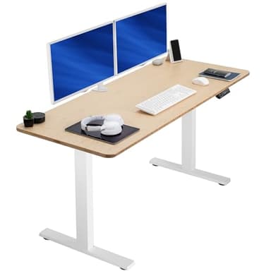 VIVO Electric 60 x 24 in Real Bamboo Standing Desk, Memory Height Adjustment, 1B Series, Holds 220 lbs, One-Piece Top, White Frame, DESK-KIT-1W6O