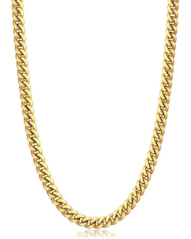 Jewlpire Gold Chain for Men, 6mm Mens Necklace Cuban Link Chain Necklace for Men, 18K Gold Plated Chain Necklace Sturdy & Durable Men's Necklaces 20 inch