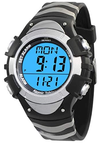 FIVE SENSES Atomic English Talking Watch for Seniors Men and Women Talking with Day-Date Loud Alarm Clock Visually Impaired (Silver)