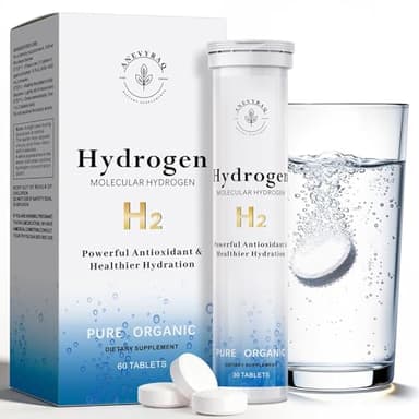 Hydrogen Water Tablets with Magnesium, 8 PPM H2 Molecular Hydrogen Tablets for Drinking Water, Energy & Recovery Support, 60 Unflavored H2 Tabs Hydrogen Tablet, Sugar-Free 2 Month Supply