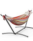 EveryFun Double Hammock with Heavy-Duty Steel Stand,Portable,Easy Assembly,600lbs Weight Capacity,Suit for Indoor,Yard,Camping,or Outdoor