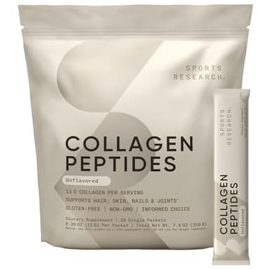 Sports Research Collagen Peptides - Hydrolyzed Type 1 & 3 Collagen Powder Protein Supplement for Healthy Skin, Nails, & Joints - Easy Mixing Vital Nutrients & Proteins, Collagen for Women & Men