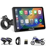 Carpuride W712D Motorcycle Carplay Screen with HD 1080P Dual Dash Cam, Wireless Car Play and Android Auto, 7" Waterproof Rotatable Navigation Touchscreen, Loop Recording, Bluetooth, Wired Controller