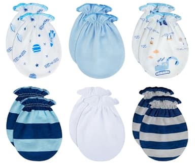 RATIVE Baby Mittens Newborn No Scratch Gloves, Organic Cotton Infant Mittens 0-6 Months, Soft Baby Gloves for Newborn Boy & Girl (6 Pairs/MB-67)