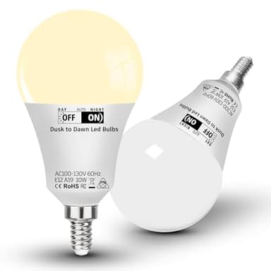 ALIDE E12 Candelabra Globe Dusk to Dawn Light Bulbs Outdoor 100W Equivalent, Automatic On/Off Sensor B11 LED Outside Bulbs 10W 1000LM,2700k Warm White Security Bulbs for Porch Garage Yard Patio,2Pcs