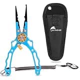 Hathever Fishing Pliers Saltwater, Split Ring Pliers Hook Remover with Safety Lock, Fishing Tools with Sheath and Lanyard, Fishing Gifts for Men