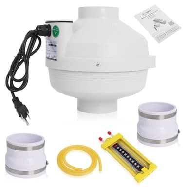 Swess 4 Inch Radon Fan Installation Kit, 260 CFM Radon Mitigation System Kit with Rubber Couplers (4 x 3 inch) and Air Pressure Indicator, IP67 Dust Centrifugal Fan for Indoor Outdoor