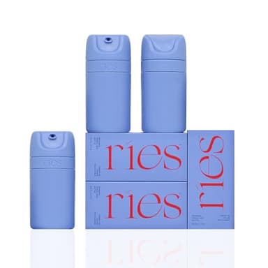 RIES Starter Set Toiletry Travel Bottles – Set of 3 (1.7oz) Airless Pump Containers for Shampoo, Conditioner, Body, Face – Leak-Proof, TSA-Approved, Dishwasher Safe- (Runaway Blue)