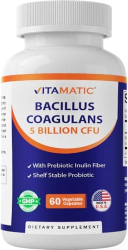 Vitamatic Bacillus Coagulans Shelf Stable Probiotic Supplement - Promote GI Digestive Health - 60 Vegetable Capsules - Survives Stomach Acids