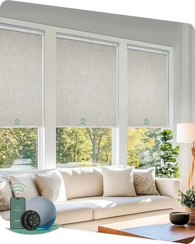 Yoolax Motorized Blinds with Remote, Blackout Smart Blinds for Windows Motorized Roller Shades, Automatic Window Shades Work with Alexa Custom Size (Blackout-Linen Beige)