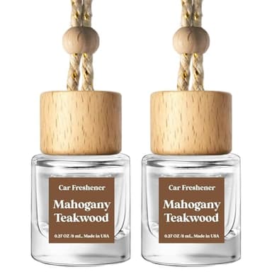 C Classy Car Air Freshener Hanging 2 Pack, Mahogany Teakwood Essential Oil Diffuser for Cars, Cute Glass Bottle Car Accessories for Women & Men Gift, Long-Lasting Fragrance, Made in USA