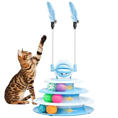 Goosheep Cat Toy Interactive Pet Plaything for Indoor Kitten Interactive Kitty Puzzle Ball with 2 Cat-Tease (Blue)