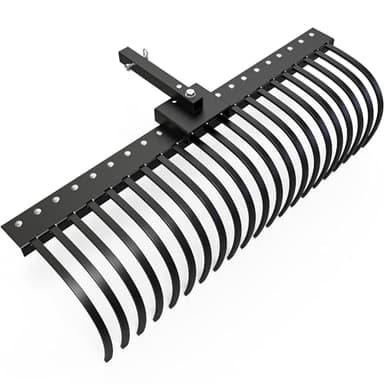 YITAMOTOR 60" Tow Behind Landscape Rake, 2" Receiver Lown Dethatcher Rack with 21 Steel Tines for ATV/UTV & 3-Point Hitch Systems Tractor, Features to 48" or 60" Toolbars for Leaves, Debris, Grass
