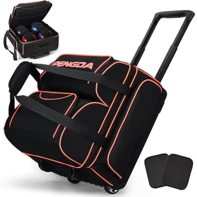 PENGDA 4 Ball Bowling Bag With Wheels, Integrated Single-Chamber 4-Ball System, 900D Reinforced Oxford Bowling Ball Bag, Telescopic Handle Roller Tote Storage Bag for Bowling Accessories and shoes
