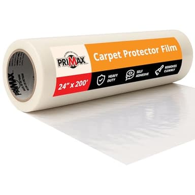 PRIMAX Carpet Protector Film 24" x 200' – Self-Adhesive Carpet Protection Film – Clear Plastic Floor Cover – Sticky, Tear-Resistant, Easy Removal – for Moving, Painting, Construction