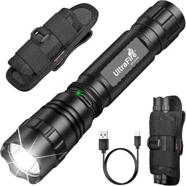 ULTRAFIRE Tactical Flashlight with Holster for Duty Belt, 1000 High Lumen Police Flashlight with Belt Holster, Rechargeable Law Enforcement Flashlight, 3 Modes Security Flashlights WF-501BX