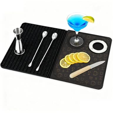 Bar Mat for Countertop，Bar Mat, Multifunctional Folding Cocktail Mat with Cutting Board, 18" X 12"(Black) Drying Mats,Bar Accessories, Bar Decorations for Home, Outdoor Bar Accessories,Travel