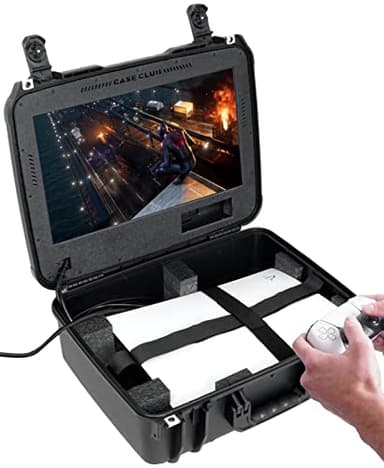 Case Club Portable Game Station with Built-in 18.5" Monitor - Fits PlayStation 5 (Gen 1 Disk or Digital), Controller, 2 Games, Built-in Cooling Fan - Hard-Shelled PS5 Travel Case. Waterproof, Lockable