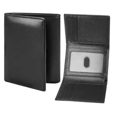 BSMUWOT Genuine Leather Trifold Wallet for Men, Rfid Blocking Tri fold Mens Wallets with ID Window (Black)