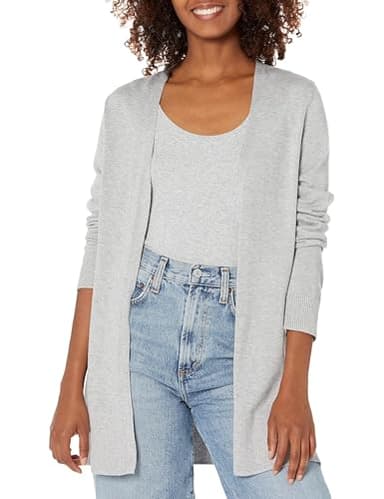 Amazon Essentials Women's Lightweight Long Sleeve Open-Front Cardigan Sweater (Available in Plus Size), Light Grey Heather, Large