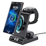 Wireless Charger for Samsung Charging Station with Clock for Samsung Galaxy S25 Ultra/S24 Ultra/Z Flip 6/5/Fold 5/Bud, 3 in 1 Android Charging Station, Watch Charger for Samsung Galaxy Watch 7/6/5Pro