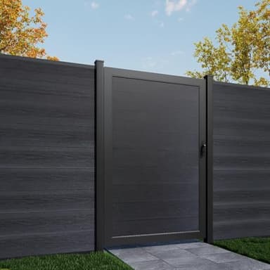 Mondaria Wood Plastic Composite Fence Gate for Privacy Fence 6ft(H)*4ft(W), Fence Gate with Metal Frame and Knob Kits, Black (Without Post)