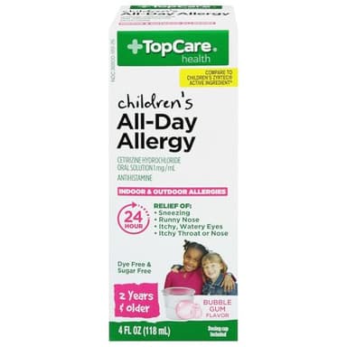 Topcare, Children's All Day Allergy Bubble Gum Liquid 5Mg Cetirizine, 4 Ounce
