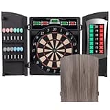 Arachnid Cricket Maxx 4.0 Electronic Dartboard Cabinet Set - Stylish Woodgrain Doors - 37 Game Types with 217 Variations - Heckler Feature + Solo Play - Includes Six Soft Tip Darts