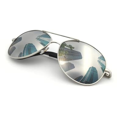 J+S Premium Military Style Classic Aviator Sunglasses, Polarized, 100% UV protection for Men Women (Large - Silver Frame/Silver Mirror Lens)
