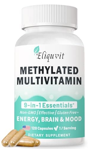 Eliquvit Methylated Multivitamin for Men & Women - Methylated B Complex with Methylfolate & B12-9-in-1 MTHFR Support + TMG - Vegan Multivitamin for Men & Women -Energy & Mood - USA Made-120 Capsules