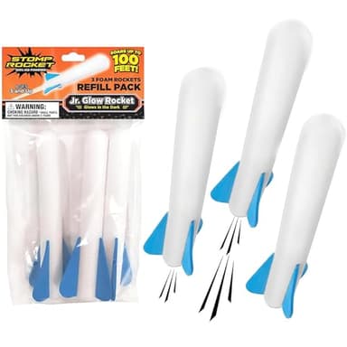 Stomp Rocket Jr Glow Rocket Refills, 3 Rockets - Replacement Glow in The Dark Rockets for Soft Foam Rocket Launcher for Kids - Fun Backyard & Outdoor Kids Toys Gifts for Boys & Girls