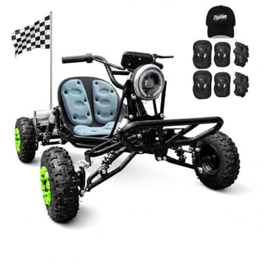 Adult & Kids Electric Go Kart, 2000W Brushless, 31MPH, 4-Wheel Independent Suspension, Hydraulic Rear Disc Brake, 3 Speed Levels + Reverse, 6" All-Terrain Tires, 12-Mile Range (2000W 6" Chain)
