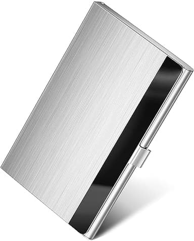MaxGear Metal Business Card Holder for Men & Women, Stainless Steel Business Card Case Holds 10–20 Cards, Slim Pocket Name Cards Holder with Interior Lining & Buckle Closure, Silver Mirror