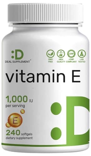 Vitamin E Supplements, 1,000 IU Per Serving, 240 Softgels – Extra Strength Antioxidant Protection – Bioavailable Stable Form – Skin, Heart, Brain, & Immune Support – Non-GMO