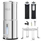 Purewell 2.25G Gravity Water Filter System with Water Level Window, 3-Stage 0.01μm Ultra-Filtration Stainless Steel Countertop System with 2 Filters and Stand, Reduce 99% Chlorine, PW-KS