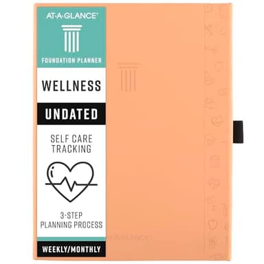 AT-A-GLANCE Wellness Journal, Undated Planner Weekly & Monthly, Self-Care Tracker for Mental & Physical Health, 5-3/4" x 8-1/4", Foundation, Peach (FDH-200)