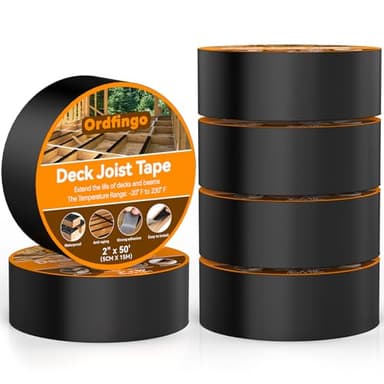Ordfingo Joist Tape for Decking 2'' X 50'- 6 Rolls, Waterproof Butyl Deck Tapes 2 Inch, Weather Resistance, Anti-Corrosion, Self-Adhesive Flashing Decking Tape for Wood Joists Decks Beams